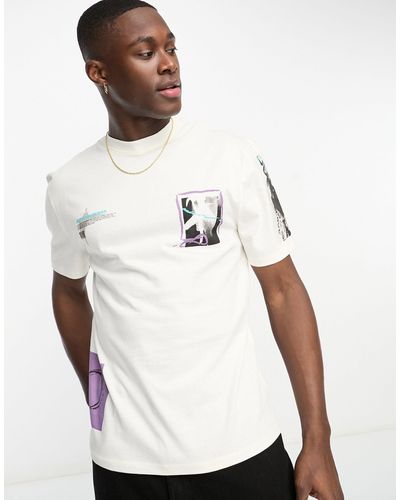 River Island T-shirt color pietra con stampe - Bianco