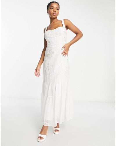 Hope & Ivy Bridal Embroidered Panel Maxi Dress - White