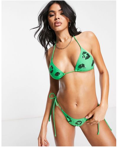 Candypants Triangle Sequin Bikini Top - Green