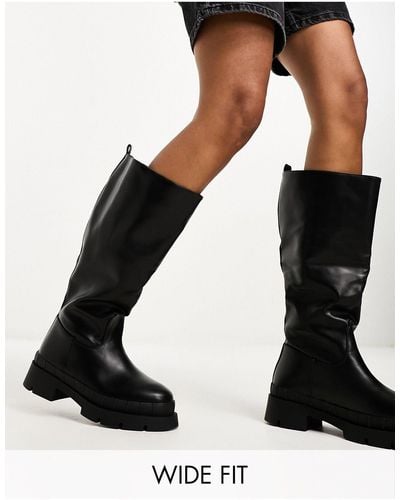 Raid Wide Fit Challenge Chunky Flat Knee Boots - Black