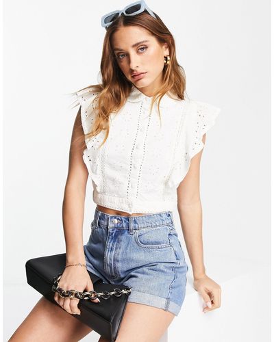 French Connection Duna Lawn Broderie Anglaise Cropped Top - White