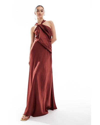ASOS Satin Drape Asymmetric Maxi Dress - Red