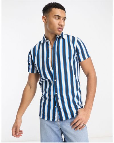 Jack & Jones Originals – kurzärmliges hemd mit auffälligem streifenmuster - Blau