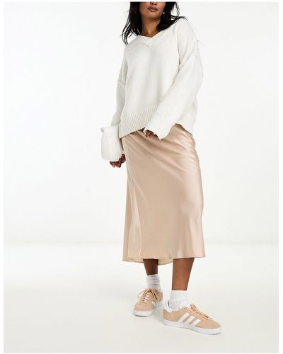New Look Satin Bias Midi Skirt - White
