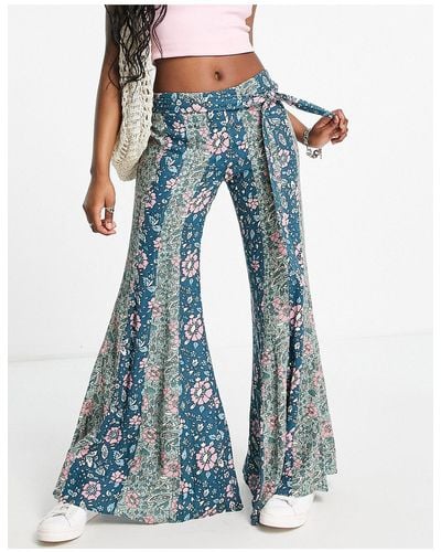 Free People Bali Sultry Bohemian Flared Pants - Blue
