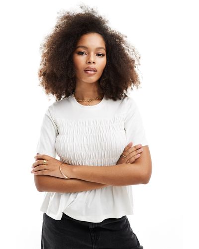 Vero Moda T-shirt à smocks et manches courtes - Blanc