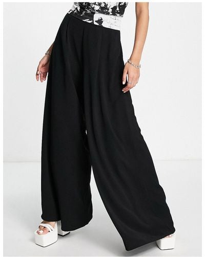 Flounce London Satin Super Wide Leg Palazzo Pants - Black