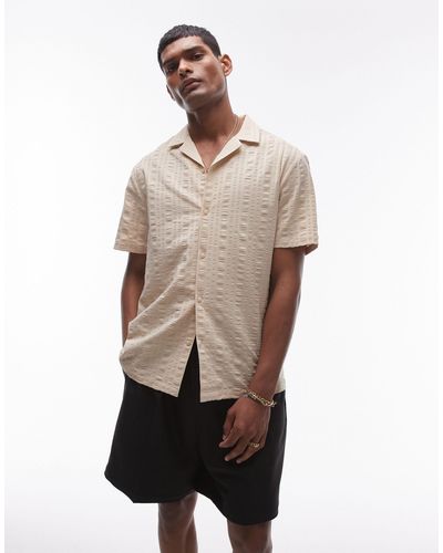 TOPMAN Short Sleeve Seersucker Stripe Shirt - Natural