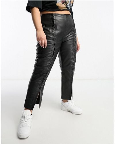 Urbancode Curve Real Leather Lace Up Trousers - Black