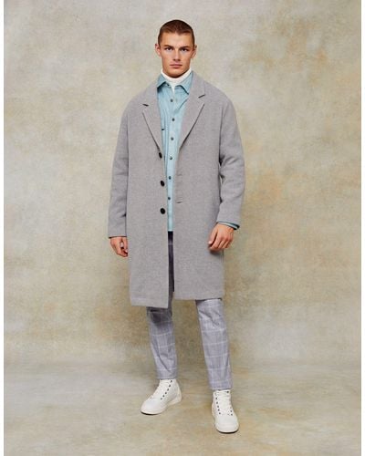 TOPMAN Dropped Shoulder Coat With Wool - Gray