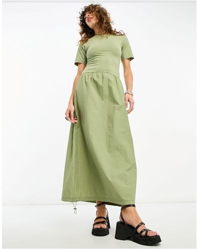 ASOS 2 In 1 Crew Neck T-shirt Midi Dress With Cargo Skirt In -green