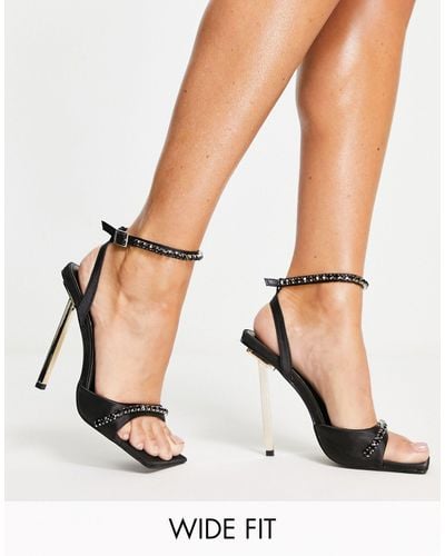 Public Desire Vices Contrast Heel Embellished Strap Sandals - Black
