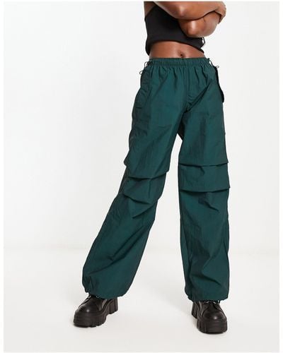 Bershka Nylon Parachute Trousers - Green