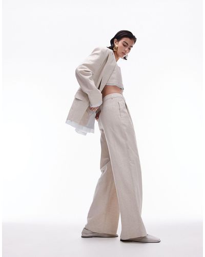 TOPSHOP Co-ord Linen Wide Leg Trouser With Exposed Lining - White