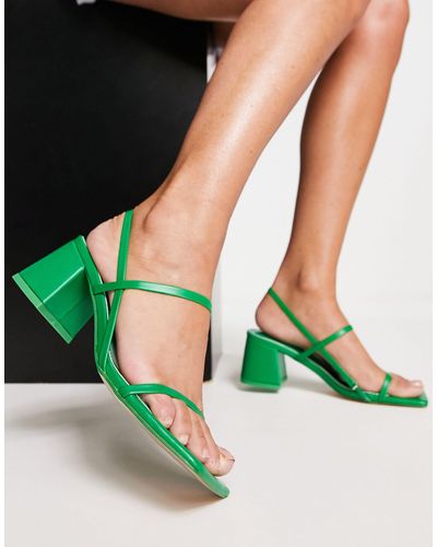 Public Desire Just Realise Wide Fit Green Pu Strappy Square Toe Mid Block Heeled Sandals