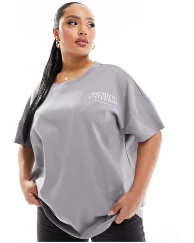 Noisy May T-shirt oversize grigia con stampa a tema mistero sul retro - Grigio