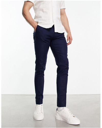 ASOS Pantalon élégant coupe ajustée en lin mélangé - Bleu