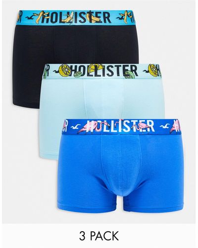 Hollister Set Van 3 Boxershorts Met Conversational-logo Op - Blauw