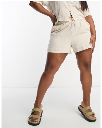 Simply Be Linen Look Tie Waist Short - White