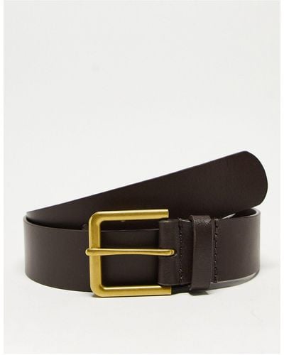 ASOS Smart Leather Belt With Gold Buckle - White