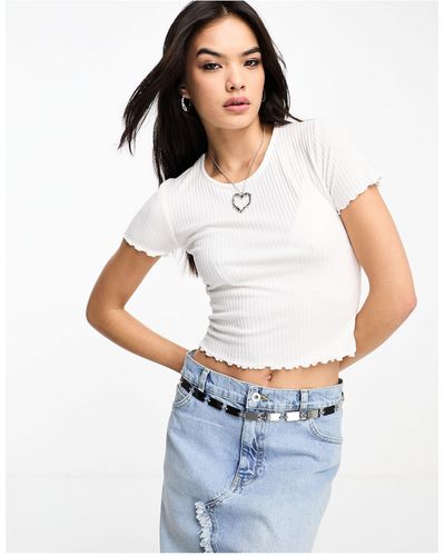 ONLY Cropped Lettuce Edge T-shirt - White