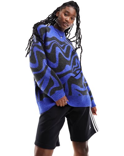 Monki Jacquard Knitted Jumper - Blue