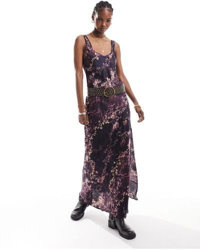 Free People Floral Print Satin Cami Midaxi Dress - Purple