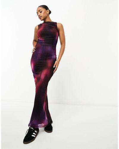 Pull&Bear Mesh Sleeveless Maxi Dress - Purple