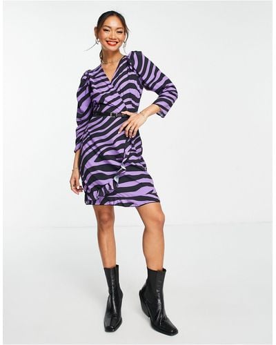 Trendyol Long Sleeve Animal Print Mini Dress - Purple