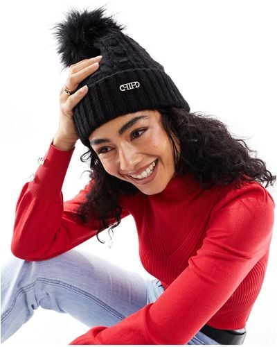 River Island Cable Knit Pom Beanie - Red