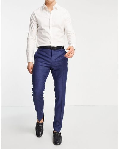 Calvin Klein Multicolour Wool Slim Fit Suit Trousers - Blue