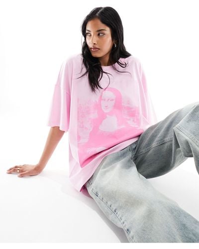 ASOS Oversized T-shirt With Mona Lisa Licence Graphic - Pink