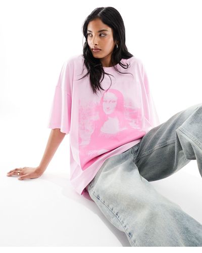 ASOS T-shirt oversize avec motif mona lisa sous licence - Rose