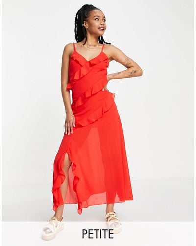 New Look Ruffle Strappy Midi Dress - Red