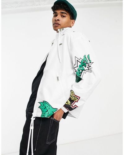 Lacoste Holiday Funnel Neck All Over Print Windbreaker - White