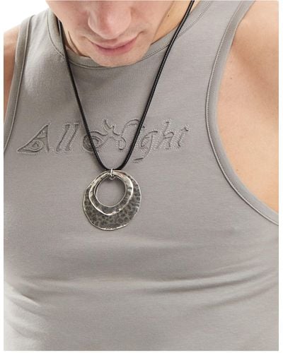 ASOS Necklace With Round Pendant And Cording - Grey