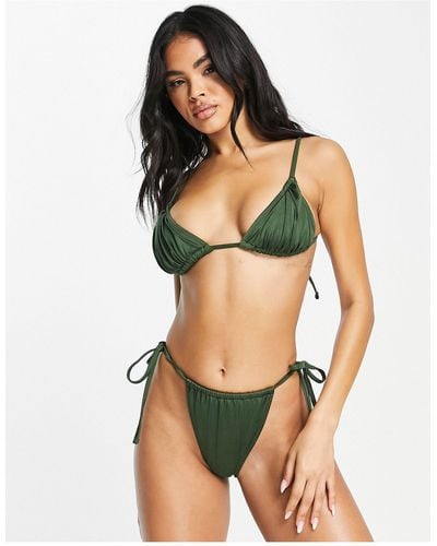 Public Desire Pleated Detail Bikini Top - Green