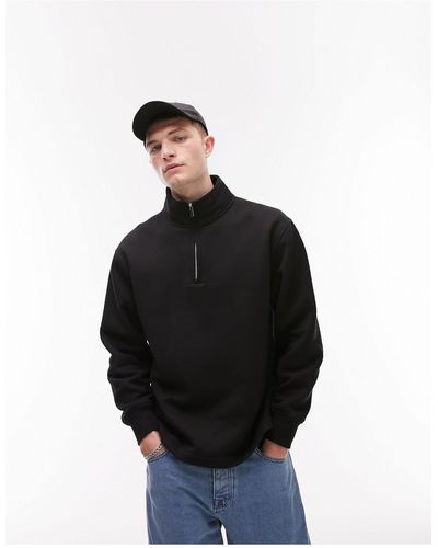 TOPMAN 1/4 Zip Sweatshirt - Black