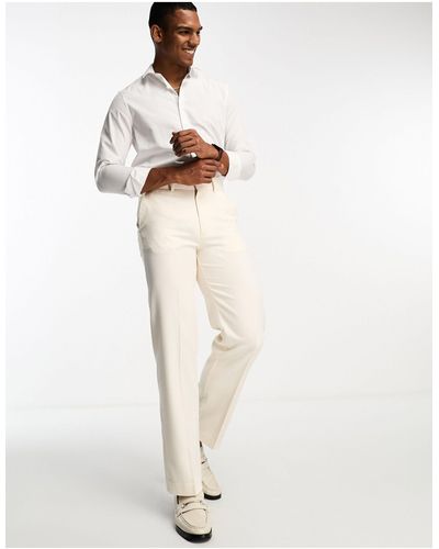 ASOS Smart Straight Leg Textured Trousers - White