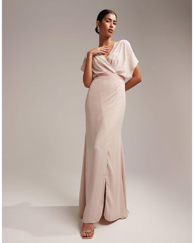 ASOS Bridesmaid Short Sleeved Cowl Front Maxi Dress With Button Back Detail - Pink