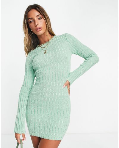 Pretty Lavish Space Dye Knit Mini Dress - Green