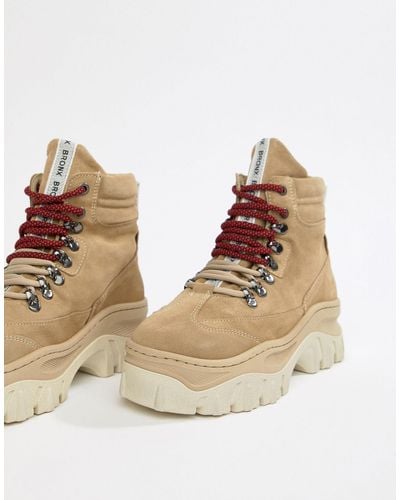 Bronx Jaxstar Hiking Taupe Suede Chunky Hiker Boots - Natural