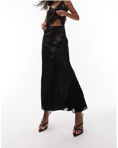 TOPSHOP Premium Lace Satin Midi Skirt - Black