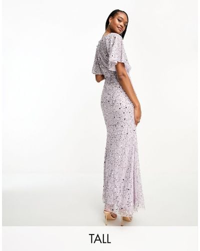 Beauut Tall Bridesmaid Embellished Maxi Dress With Flutter Sleeve - White