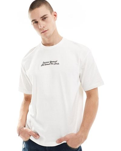 Bershka Boxy Textured Front Print T-shirt - White