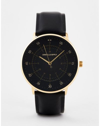 ASOS Classic Watch With Gold Highlights With Faux Leather Strap - Black