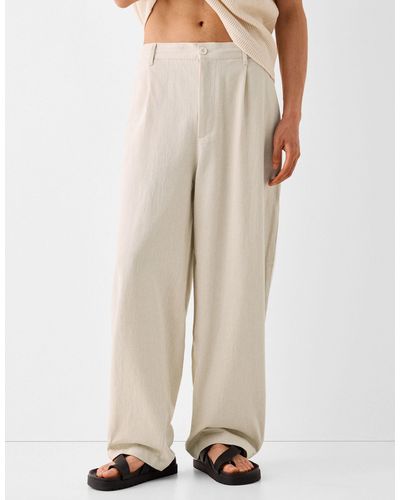 Bershka Pantalon ample et ajusté en lin - sable - Neutre