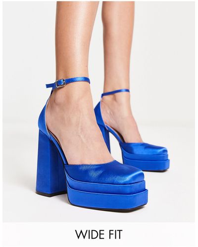 Raid Wide Fit Amira - chaussures à talon et double plateforme en tissu satiné - Bleu