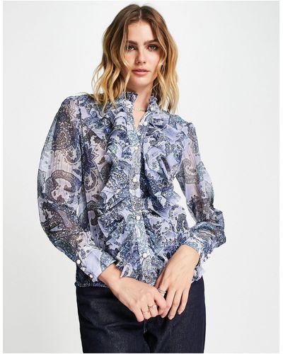 River Island Ruffle Front Blouse - Blue