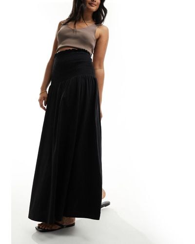 ASOS Shirred Waist Low Rise Maxi Skirt - Black
